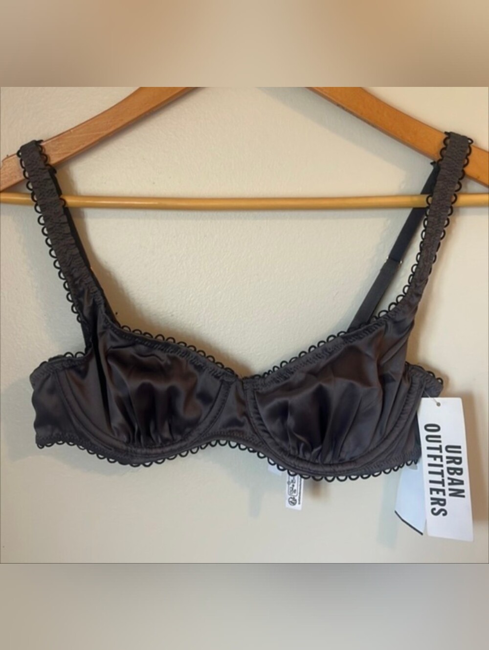 🆕 Urban Outfitters Out From Under Satin Bustier Underwire Bra in Charcoal Gray